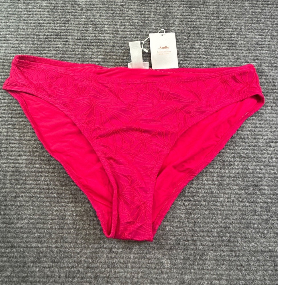 Andie Swim The Bikini Bottom Lava Pink Red Floral Jacquard Textured XL AB456